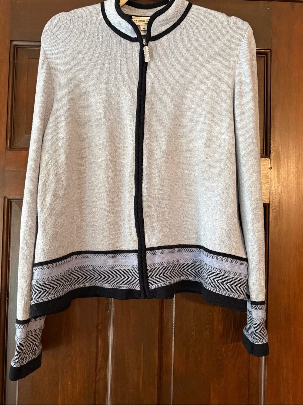 St John Sport Light Blue & Black Trim Women's Zip Cardigan